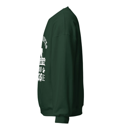 Side view of a sweatshirt in Forest Green with part of the white dog-themed chest print visible