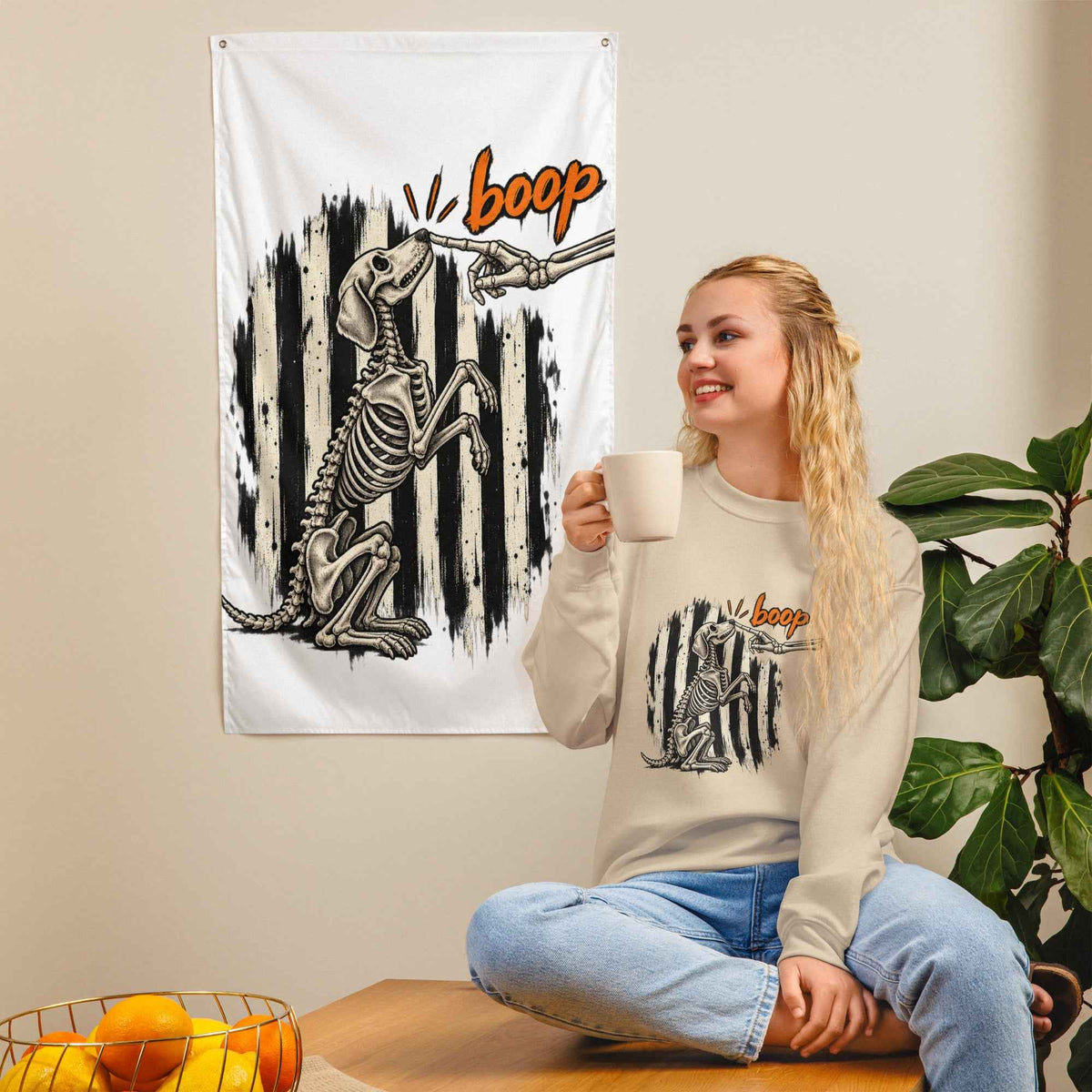 Skeleton Dog Boop Halloween Sweatshirt