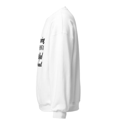 Side view of a sweatshirt in White with part of the memorial chest print visible